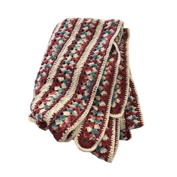 Handmade Crochet Blanket With Red White & Blue Stripes - Picture 4 of 4